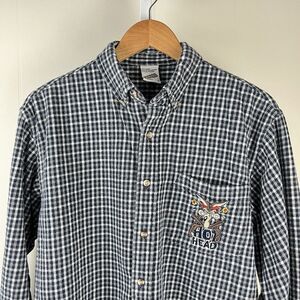 Warner Bros Studio Store VTG 90s Wile E‎ Coyote Embroidered Flannel Shirt Small